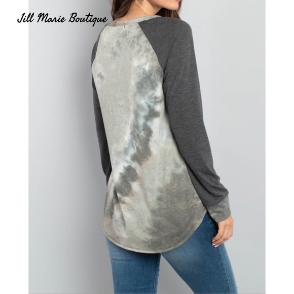 Long sleeve top NWT tie dye olive green and gray - Picture 3 of 6